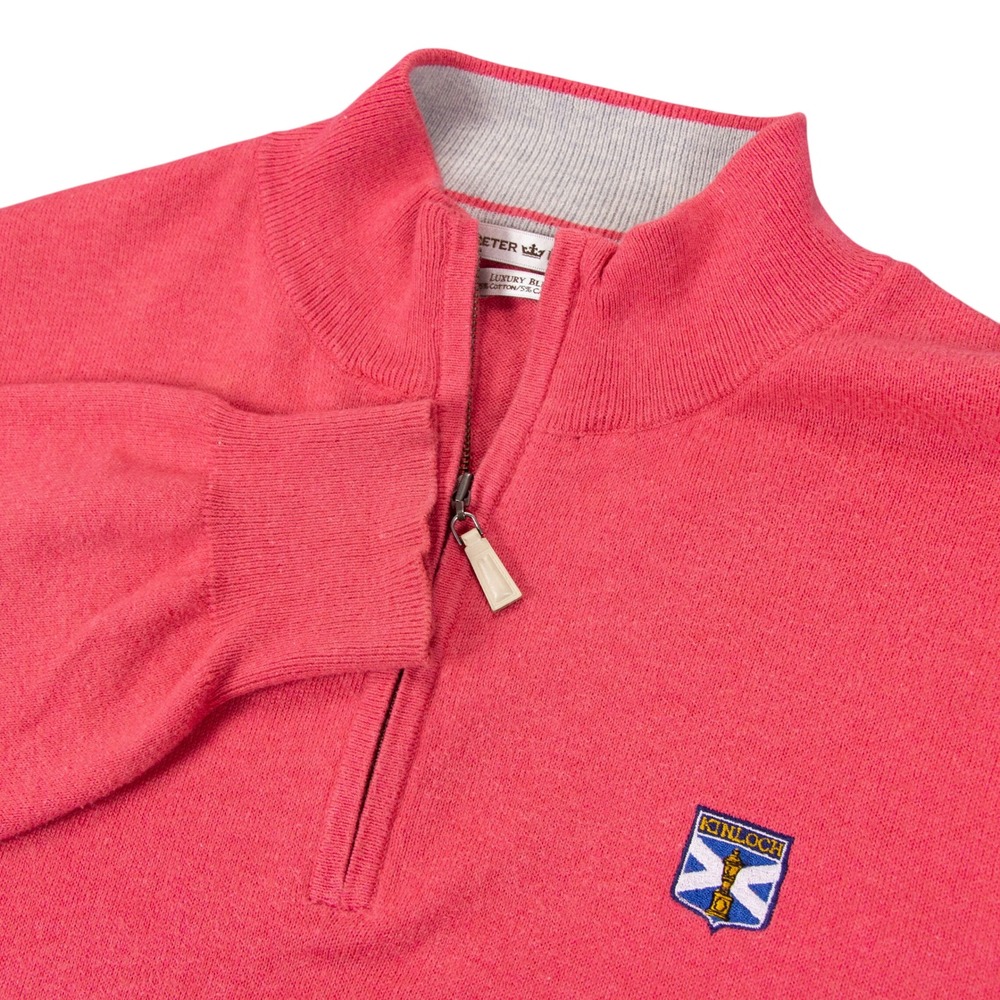 Peter Millar Mens L Pink Cotton‎ Cashmere Kinloch Golf 1/4 Zip Pullover Sweater